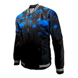 Chamarra Hombre Bomber Calavera Rompevientos Azul