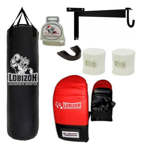 Kit Bolsa Boxeo Rellena + Guantines + Vendas+soporte+ Bucal 