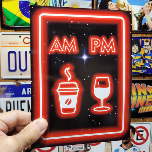 Cartel Chapa Decorativo Am Pm Cafe Y Vino Estilo Neon Led