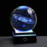 Esfera De Cristal Galaxia 3d Con Base Led Sistema Solar - N