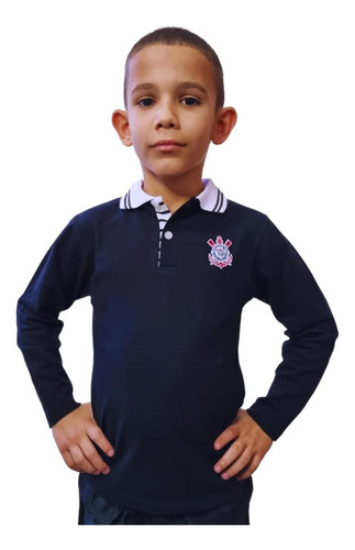 Blusa Corinthians Infantil Camisa Polo Longa Preta Oficial