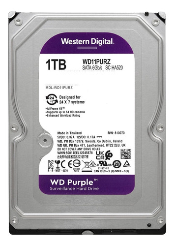 Western Digital Disco Rigido 1tb Sata 64mb Purple Wd11purz D