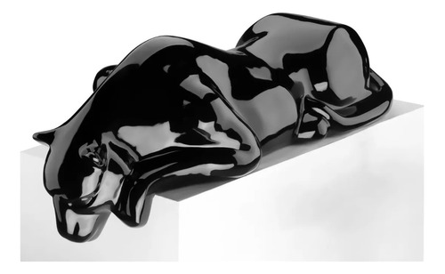 Escultura Pantera Negra Grande Bebendo Água Para Piscina