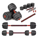 Set De 2 Mancuernas + Barra 3 En 1 + 25 Kg En Pesas Randers Color Negro