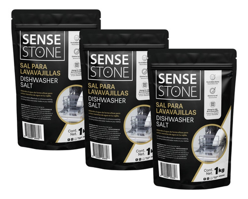 Sal Para Lavavajillas 1 Kg ,pack 3 Piezas,marca Sense Stone.