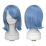 Peruca Azul Gelo Long Bob Curta Com Franja Cosplay Wig