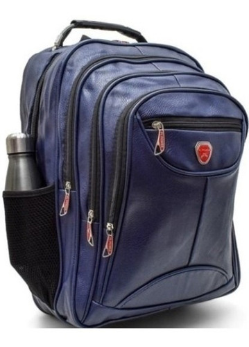 Mochila - Bolsa Impermeável Reforçada De Couro Notebook Cor Azul