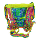 Mochila Wayuu Diseño Pequeña Con Piedreria Fajon Tradicional