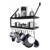 Hoooh Square Grid Wall Mount Pot Rack With 2-tier 15 Hooks, 