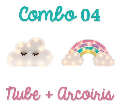 Combo 04 Nube Dormilona + Arcoiris Con Luces Led Candybar