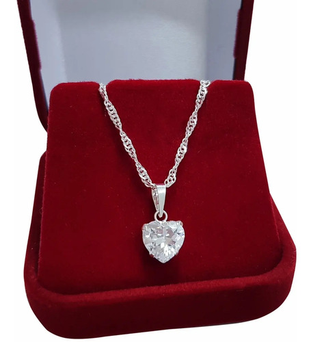 Colar Feminino Coração Prata 925 Corrente Singapura 45cm | Parcelamento sem juros