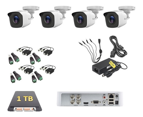 Kit Circuito Cerrado 4 Cámaras Cctv Hikvision 1tb Baluns