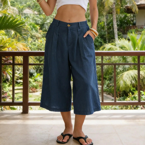 Pantalones Capris Para Mujer, Verano, Pierna Ancha, Cintura
