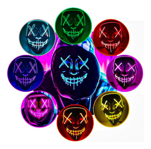 Mascara Led Neon Carnaval Cosplay Fantasia Masculina Terror