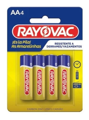 04 Pilhas Aaa Amarelinha Zinco Rayovac 1 Cartela C/ 4 Unid 