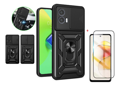 Capa Anti Impacto Ring+película 3d Para Motorola Moto G73 5g