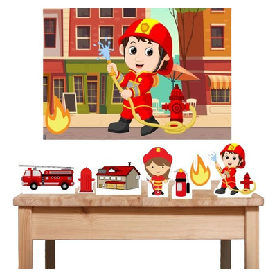 Kit Festa Displays De Mesa + Painel De Festa Bombeiro Mirim