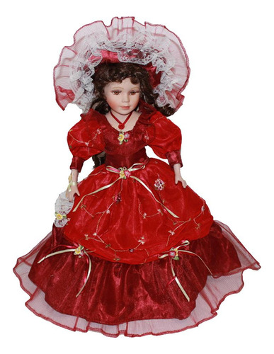Muñeca De Victoriana De 40 Cm Con Sombrero De De Corte Rojo