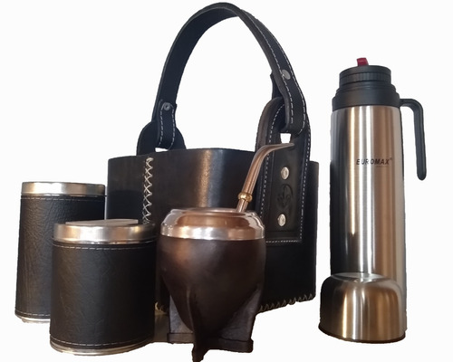 Set Matero Completo Canasta Uruguaya Mate Cuero Y Calabaza