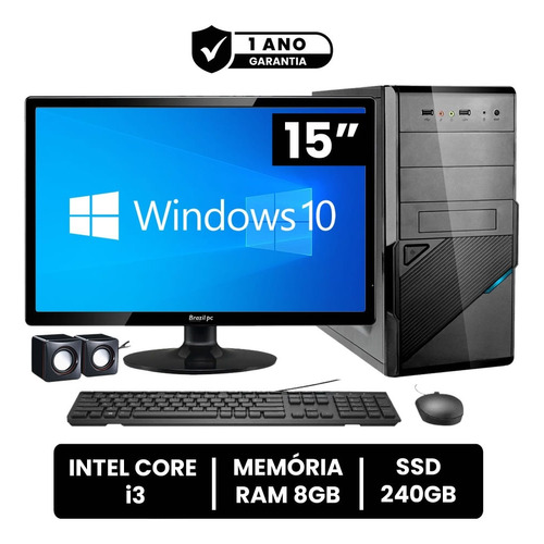 Computador Intel Core I3 8gb Ram Ssd 240gb Monitor Led 15