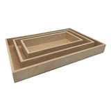 Kit 3 Bandejas Mdf Cru Retangular Lisa Servir Decorar Casa