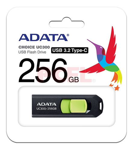 Pendrive Usb Tipo C Adata Uc300 256gb Retráctil Negro/verde Color Negro Acho-uc300-256grbk Gn