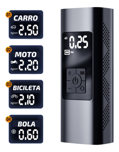 Calirador Compressor Portátil Digital Pneu Moto Carro Bike 