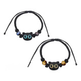 Pulsera Trenzada Pareja Lindo Gato Negro Sentido Del Diseño