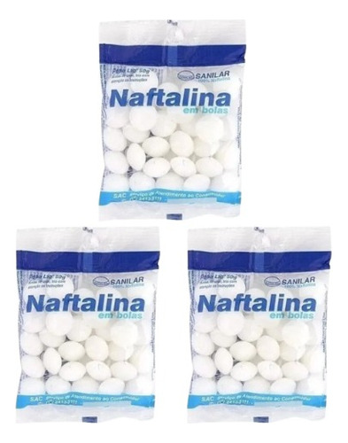 Naftalina Em Bolas 3 Pacotes Com 50 Gramas Cada