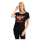 Playera Negra De Dama Letras Rojas Foil Y Aguila Boy London 