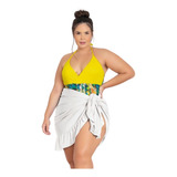 Saída De Praia Plus Size Marguerite Branca Com Babados