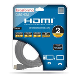 Cable Hdmi 2.0.v 4k - 3d Ready - 2 Metros  Brasforma