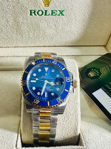 Belleza De Reloj Rolex Fondo Azul Con Dorado + Full Set