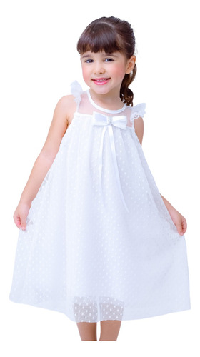 Vestido Infantil Branco Bordado Reveillon Batizado Casamento