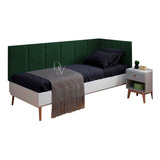 Conjunto Cabeceira Painel Estofada Almofadada Cama Solteiro Cor Verde-musgo