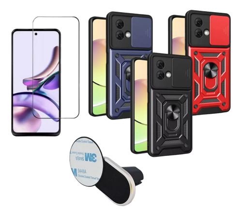 Funda Antigolpe Anillo + Iman + Glass Para Para Moto G84