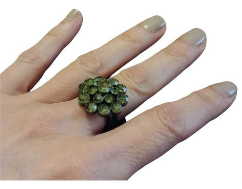 Anillo De Mujer Bijouterie Vintage  Strass Verde, Regulable