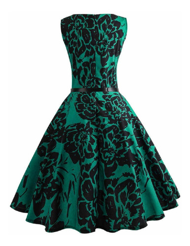 Vestido Retro Vintage Floral Largo Verde Hermoso