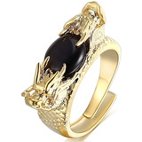 Anillo Ajustable Color Oro Piedra Cabeza Dargon Hombre Mujer