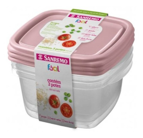 Conjunto Com 3 Potes De Plastico Sanremo 800ml