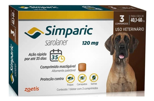 Antipulgas Simparic 120mg 40-60kg Com 3 Comprimidos