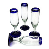 Copas Champagne(flauta) Artesanal Filo Y Pie Azul 4pzs.