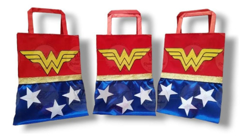 Bolsa Combo X 25 Mujer Maravilla Liga De La Justicia Super Heroina Wonder Woman Candy Bar Regalo Cumpleaños Infantil 