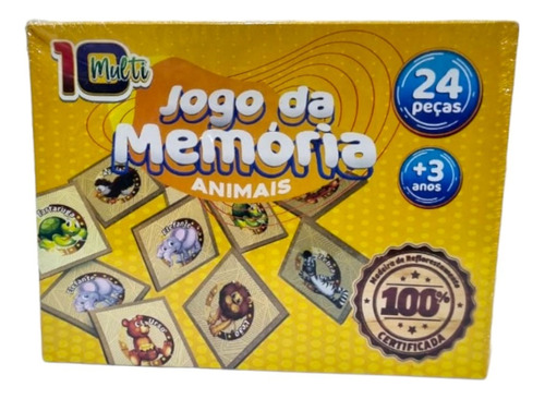 Jogo Da Memória Animais 24 Peças Em Madeira Paper Toy