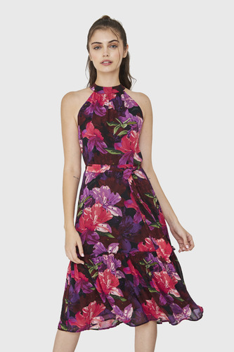 Vestido Floral Halter Fucsia Nicopoly