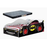  Cama Carro Solteiro Batman Preto C/ Colchão 188x88 Lv