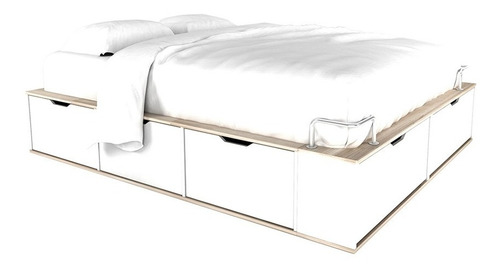 Base Box Sommier 6 Cajones Y Baulera Cama 2 Plazas Laqueada