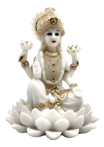 Lakshmi Branca Na Flor De Lotus 20 Cm Deusa Hindu Buda