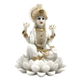 Lakshmi Branca Na Flor De Lotus 20 Cm Deusa Hindu Buda