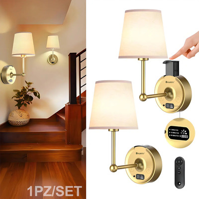 Lámpara de Pared LED Recargable para Dormitorio y Salón con Batería Extraíble de 8000mAh, Luz Regulable de 3 Temperaturas y Mando a Distancia | Envío gratis